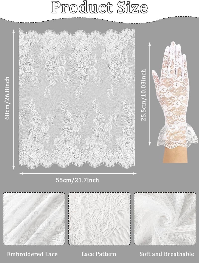 BOARDFEB 2 Pcs Lace Veil Church Mantilla Catholic Veil Bridal Wedding Veils Halloween Veil Gloves - Image 3